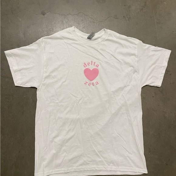 Gildan Tops - White and Pink Delta Zeta T-Shirt